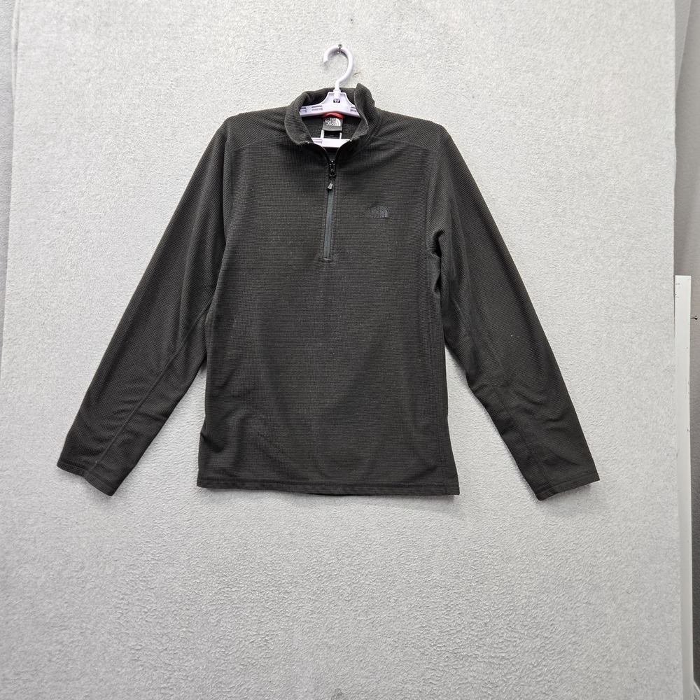 The North Face Men Sweatshirt S/P Dark Gray Fleece Quarter Zip Micro Grid